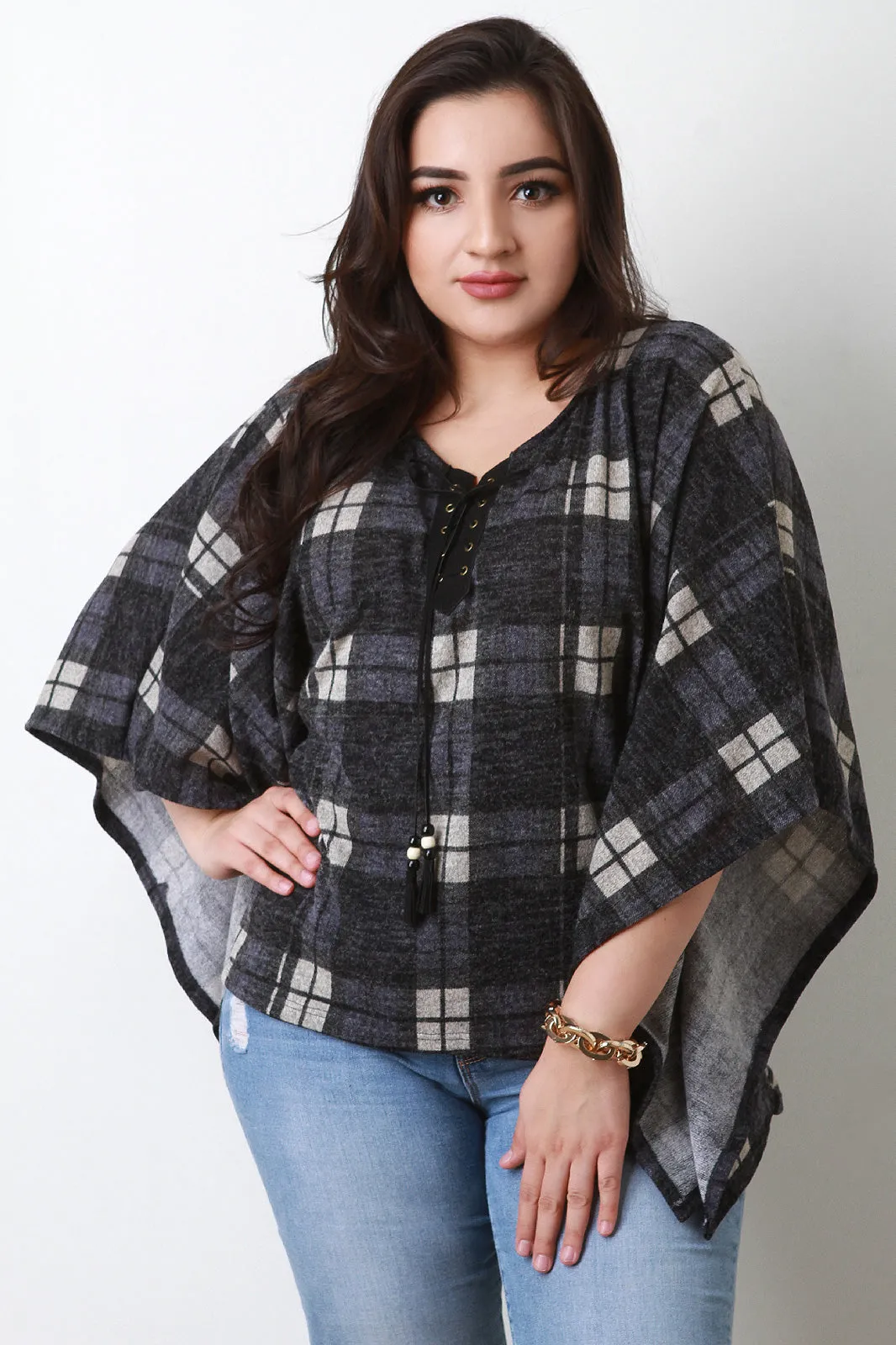 Plaid Poncho Top