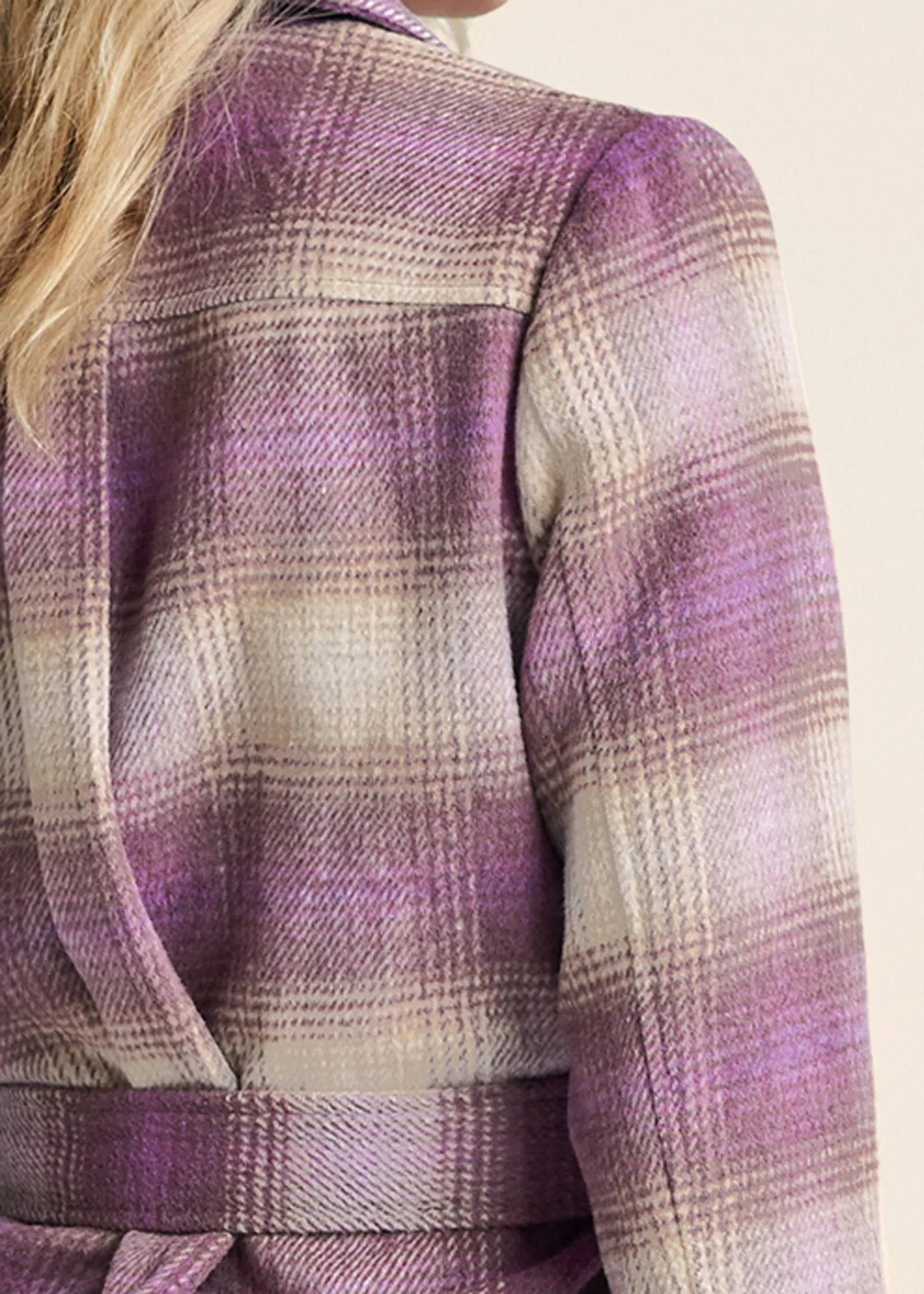 Plaid Shacket With Belt - Purple Multi