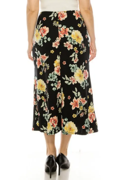 Plus Floral Maxi Skirt in Black or Yellow-Black Style 833