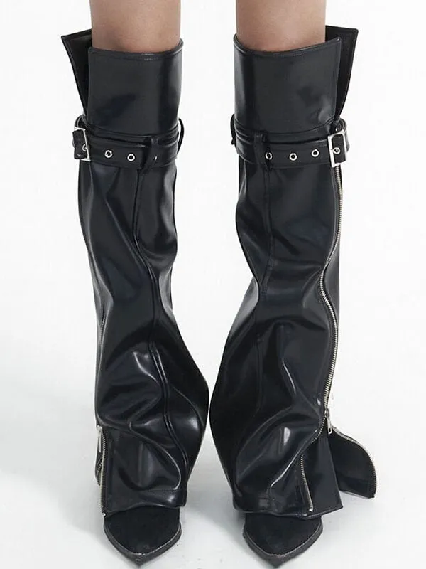 Punk zipper leather leg warmers