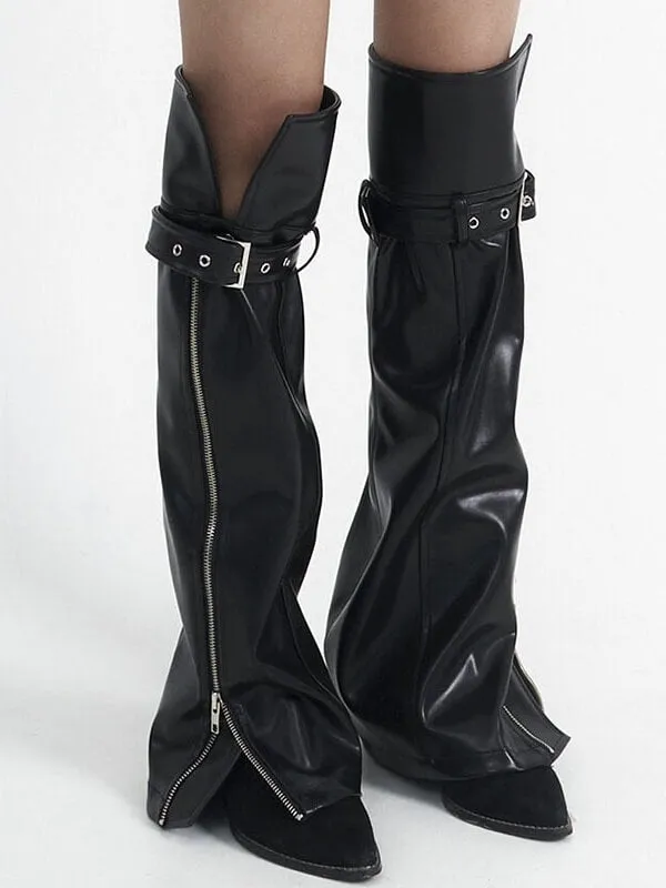 Punk zipper leather leg warmers