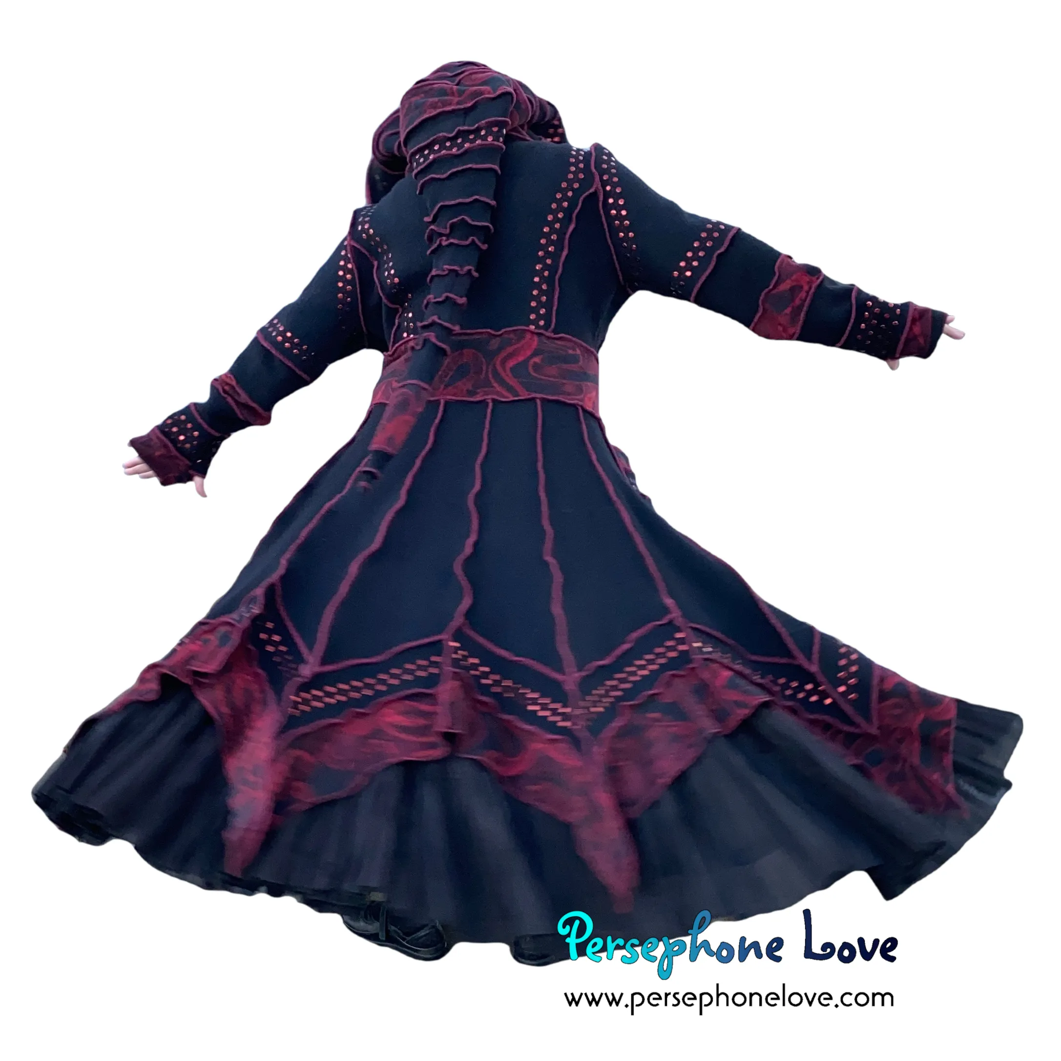 "Witchcraft" Black pixie felted 100% cashmere/fleece Katwise-inspired sequin sweatercoat-2578
