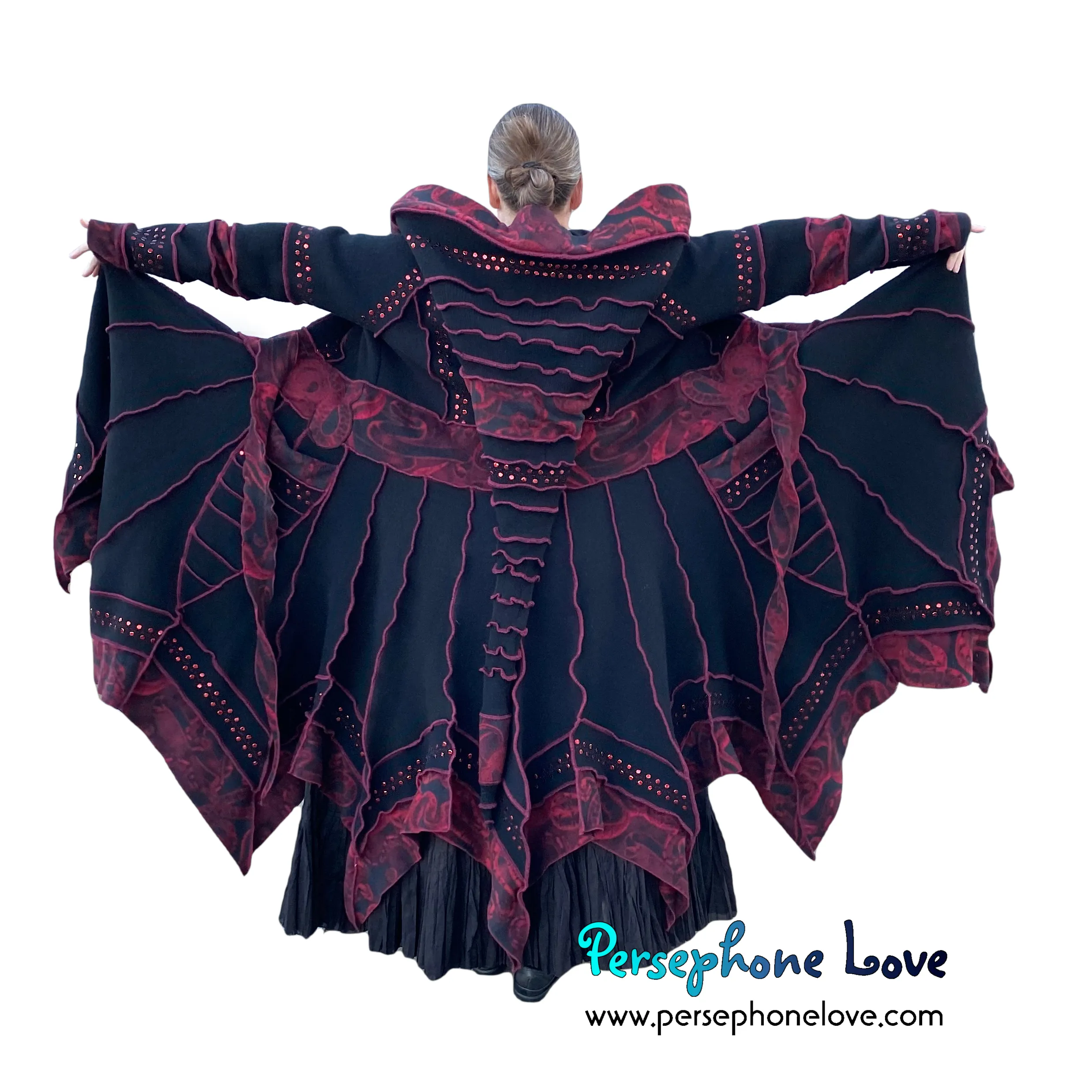 "Witchcraft" Black pixie felted 100% cashmere/fleece Katwise-inspired sequin sweatercoat-2578