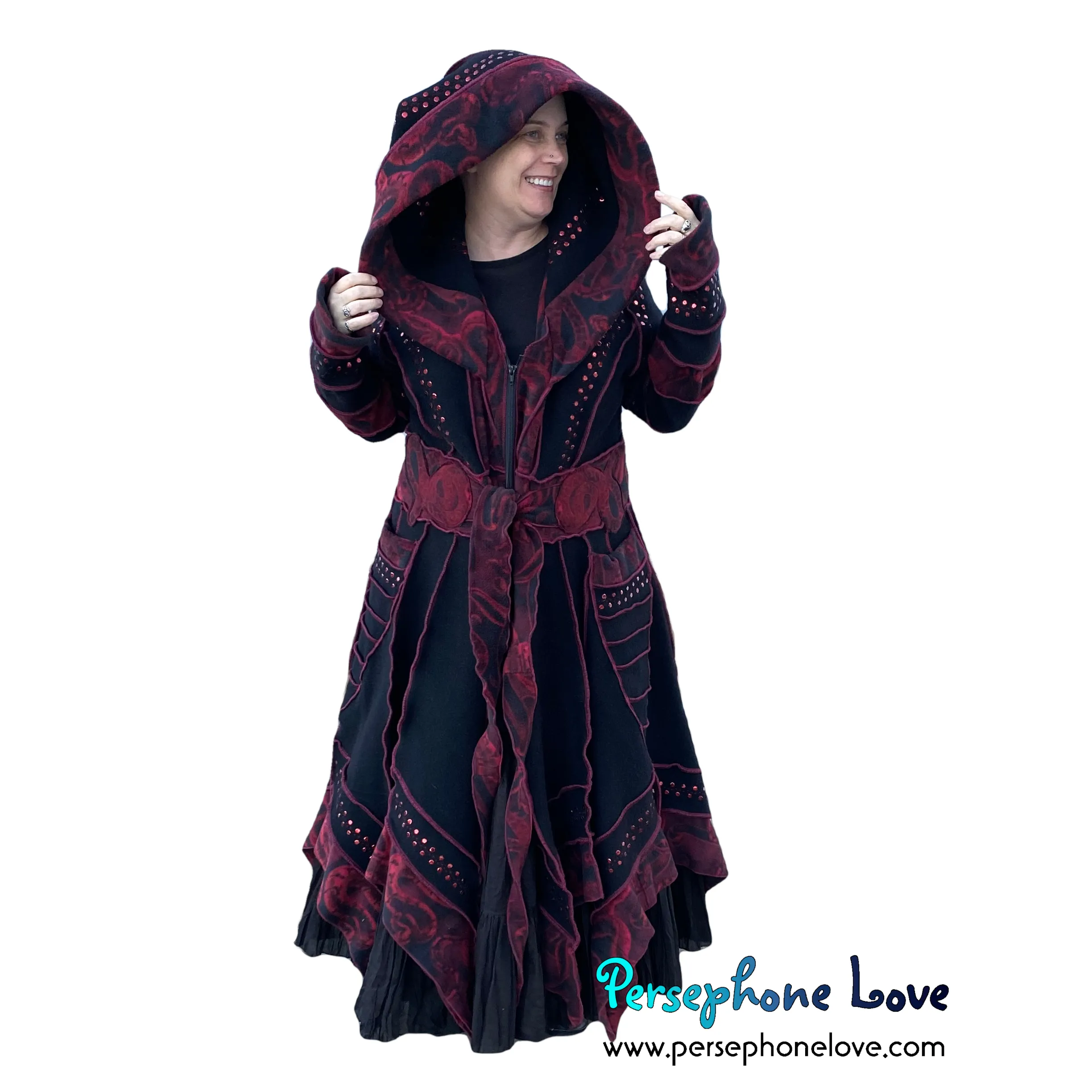 "Witchcraft" Black pixie felted 100% cashmere/fleece Katwise-inspired sequin sweatercoat-2578