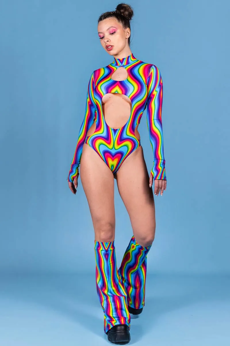 Rainbow Meltdown Cut Out Bodysuit on Sale