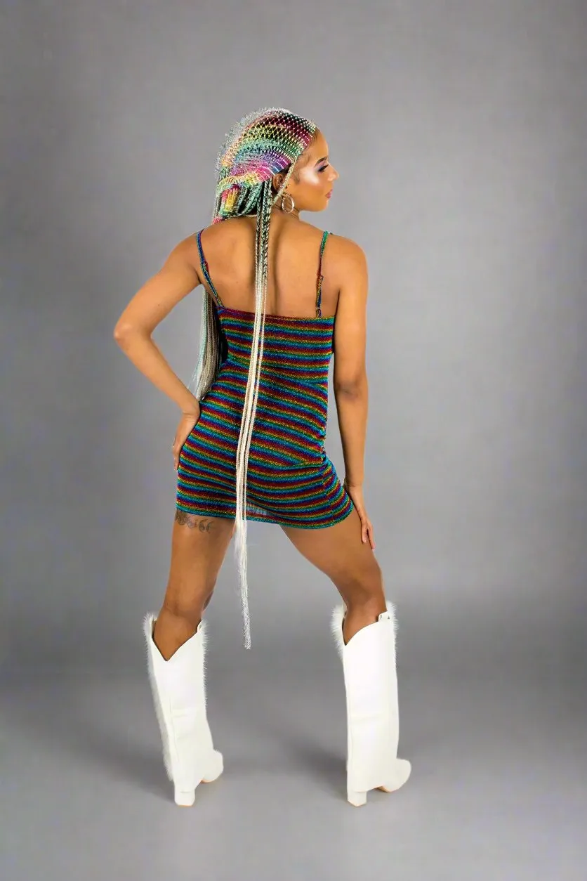Rainbow Mesh 90s Style Mini Dress