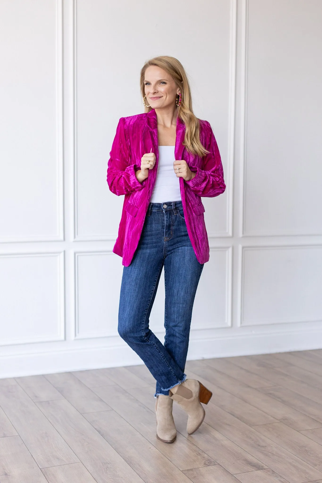 Raspberry Rendezvous Velvet Blazer