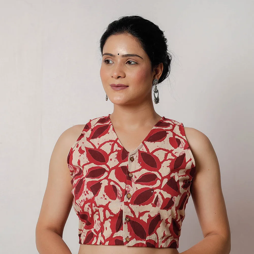 Red - Bagru Dabu Block Printed Cotton Stitched Blouse