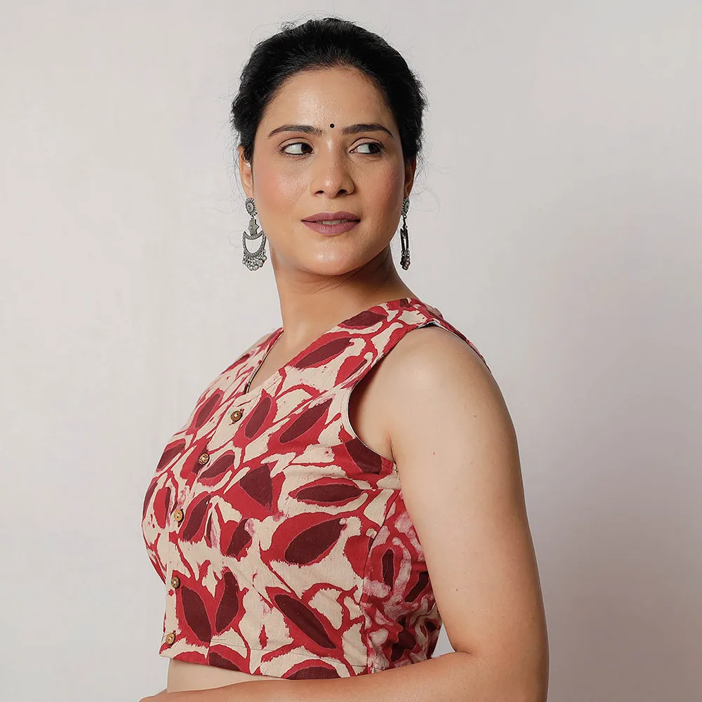Red - Bagru Dabu Block Printed Cotton Stitched Blouse