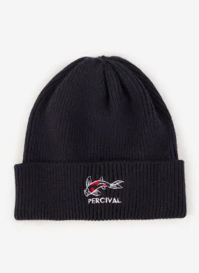 Ribbed Embroidered Beanie | Navy