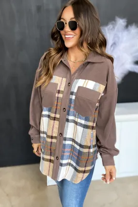 Rock It Any Day Mocha Plaid Fleece Shacket