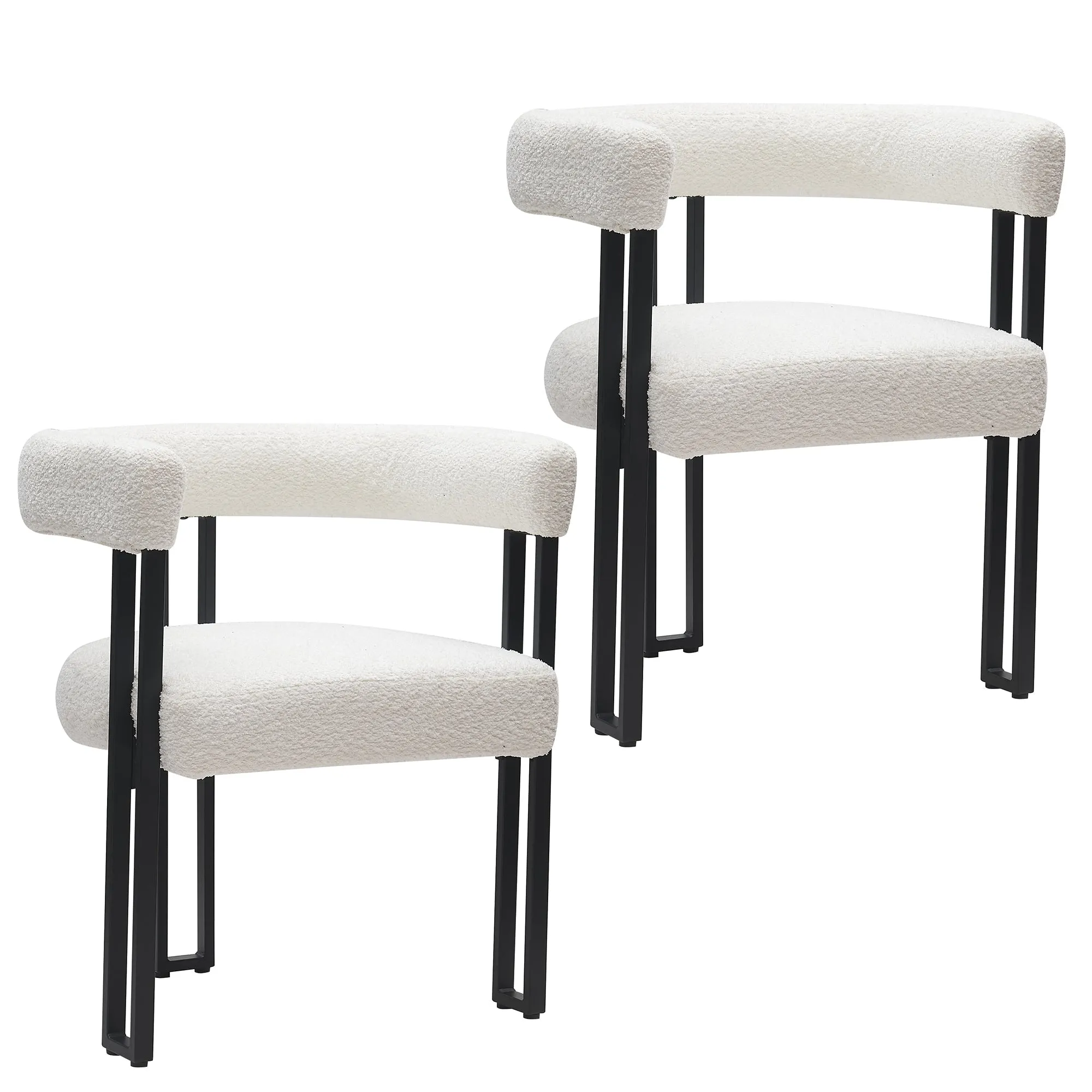 Round Back Dining Chairs | Set of 2 | Scarlet White Boucle