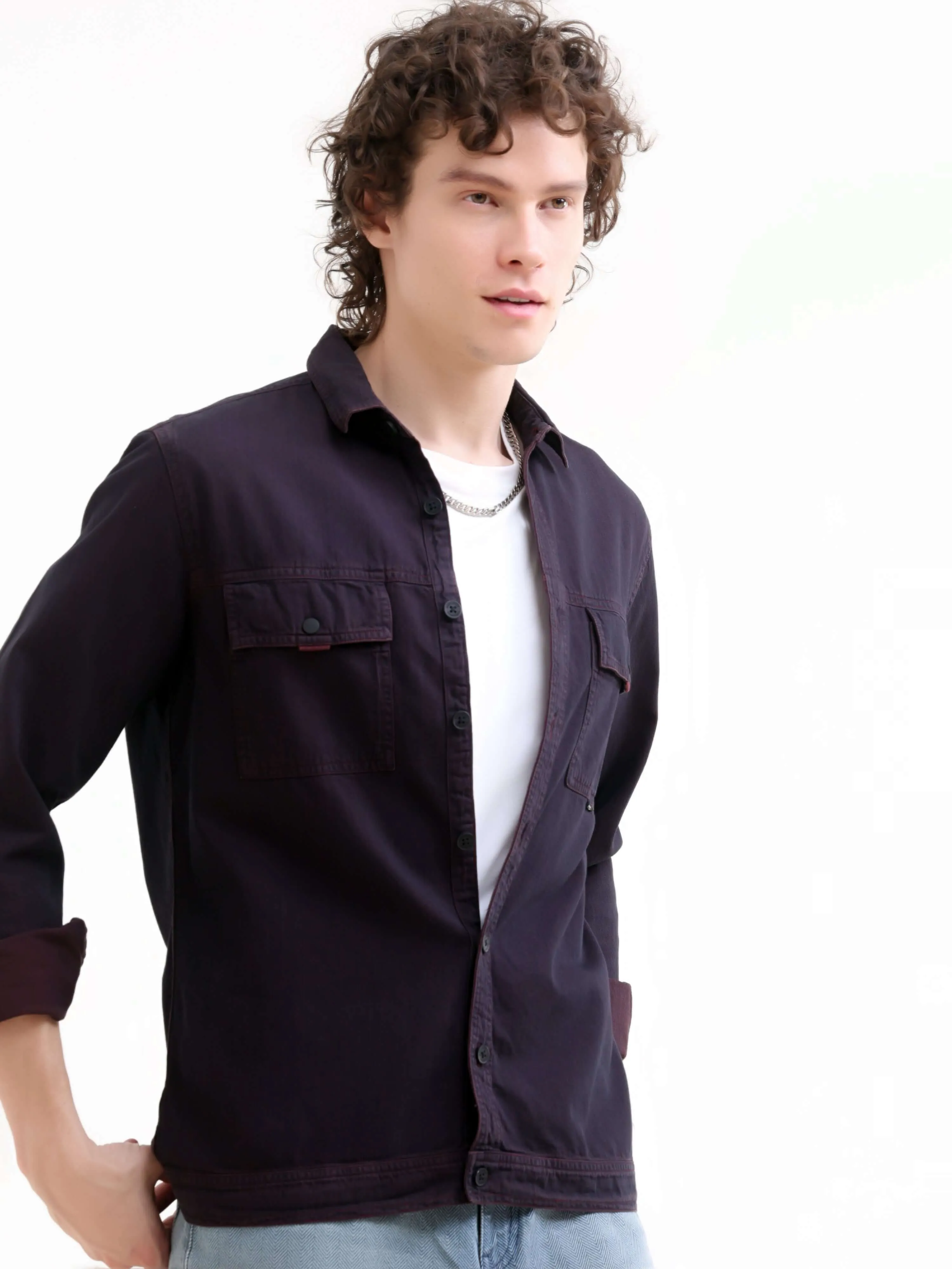Rubans Wine Denim Overshirt