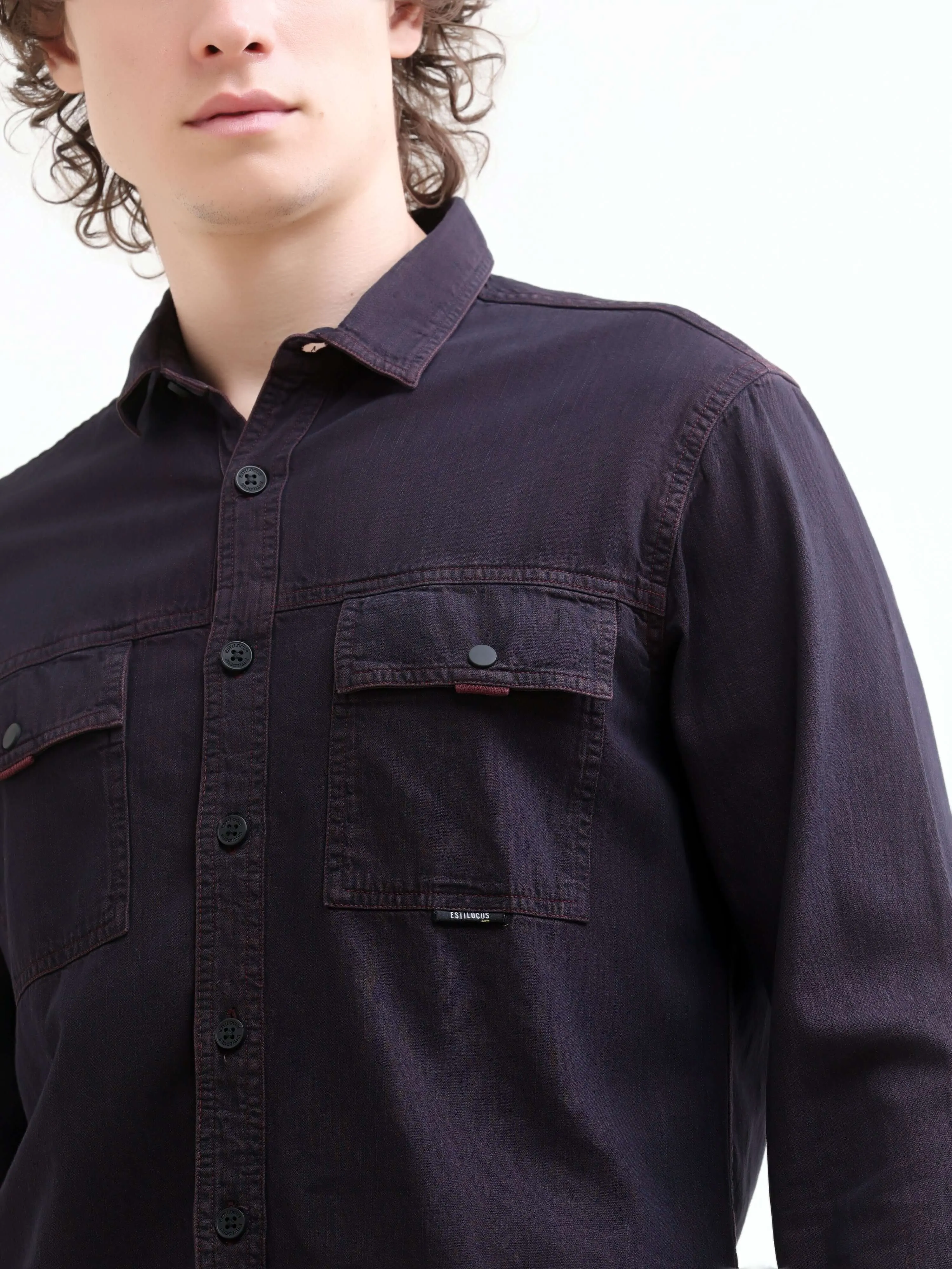 Rubans Wine Denim Overshirt