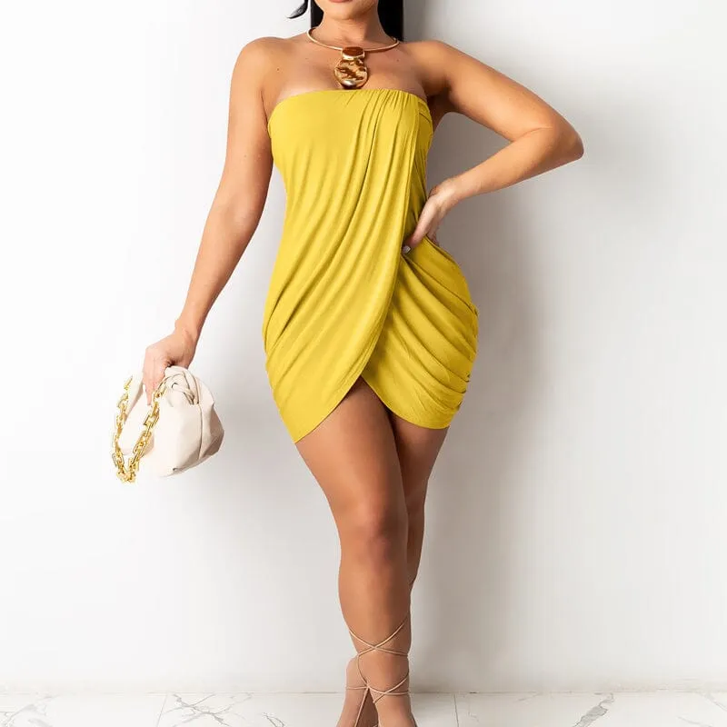 Ruched Wrap Tube Mini Dress