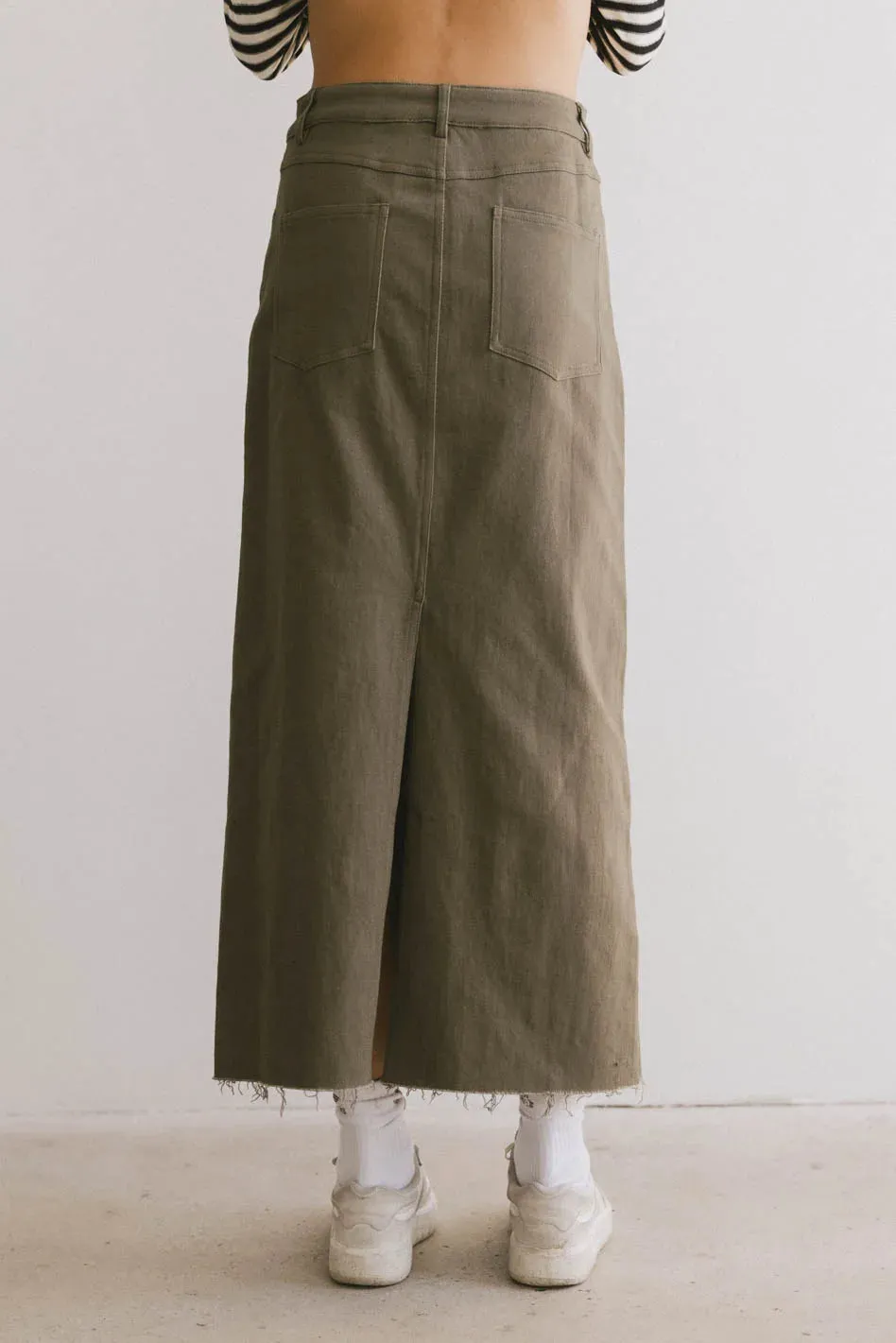 Rylie Denim Maxi Skirt in Olive