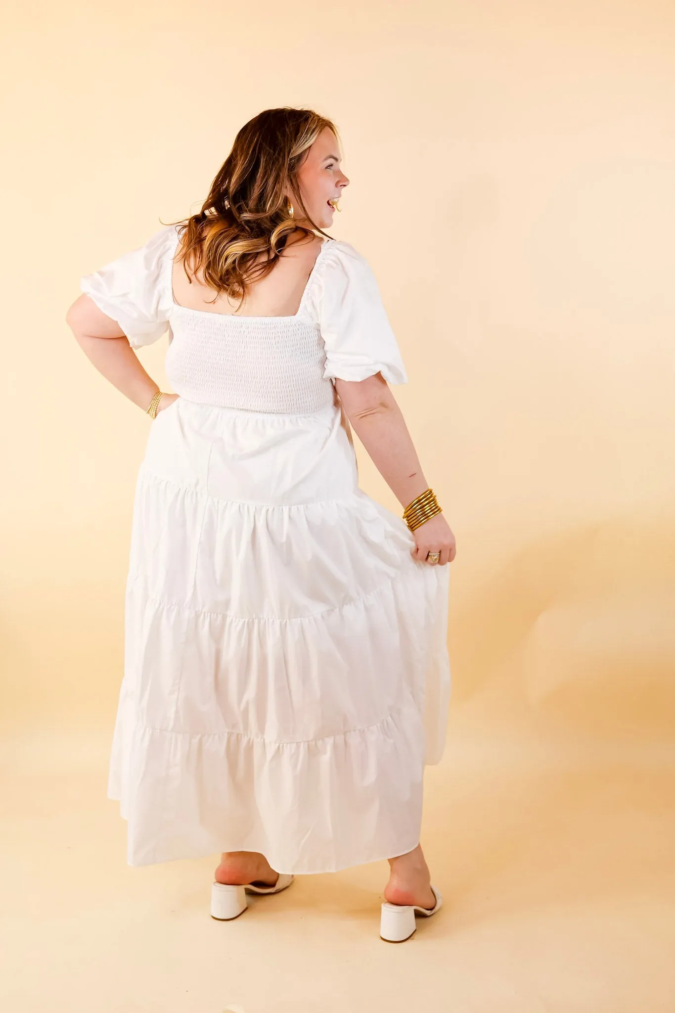 Santorini Sunshine Short Balloon Sleeve Maxi Dress in White