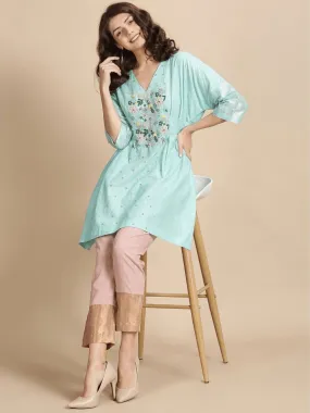 Sea Green floral Beads cluster Work kaftan dress