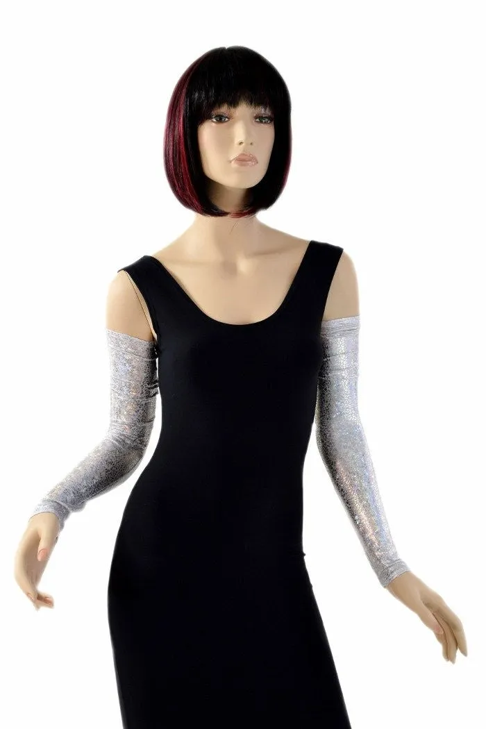Silver/White Holographic Arm Warmer Sleeves