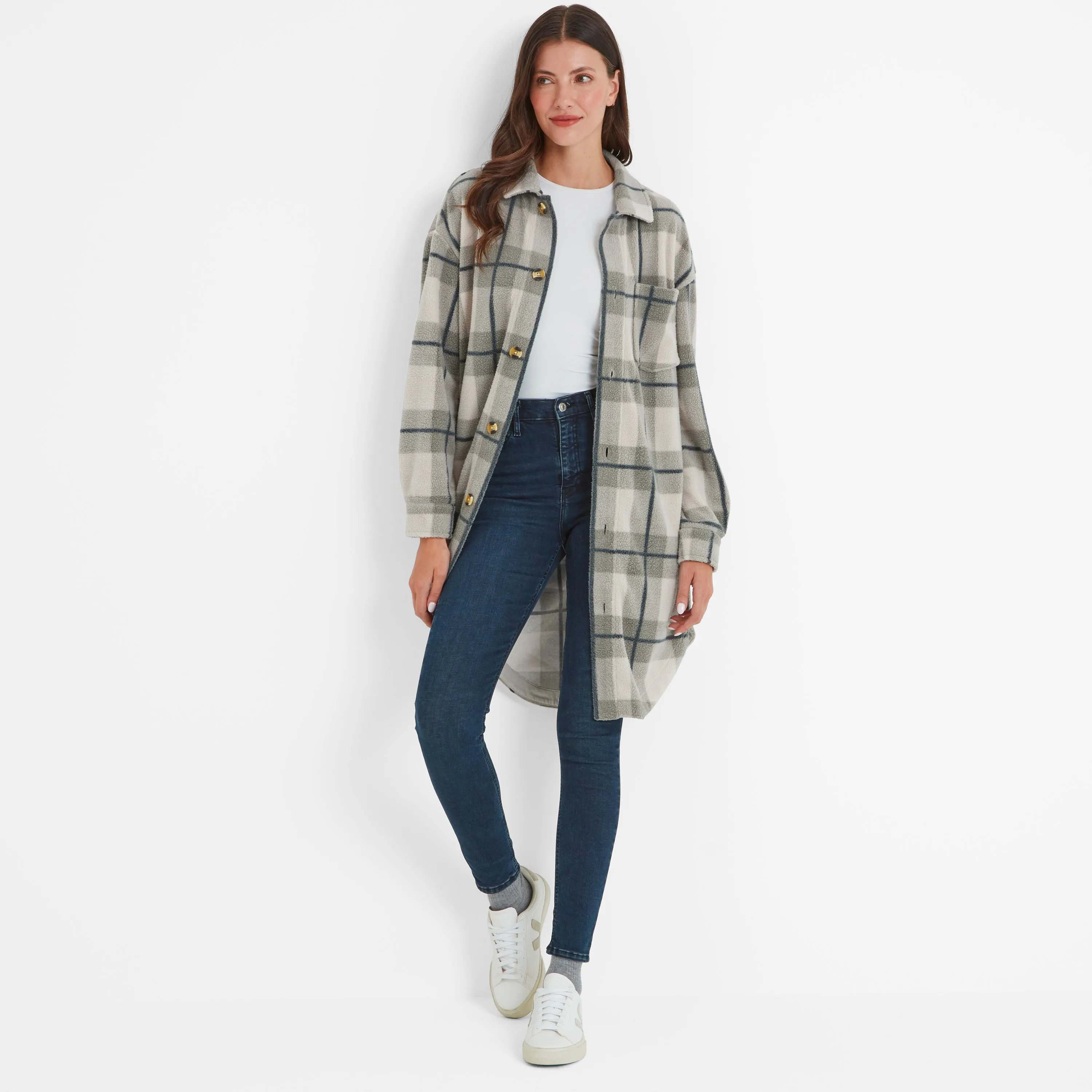 Slough Womens Shacket - Grey Marl Check