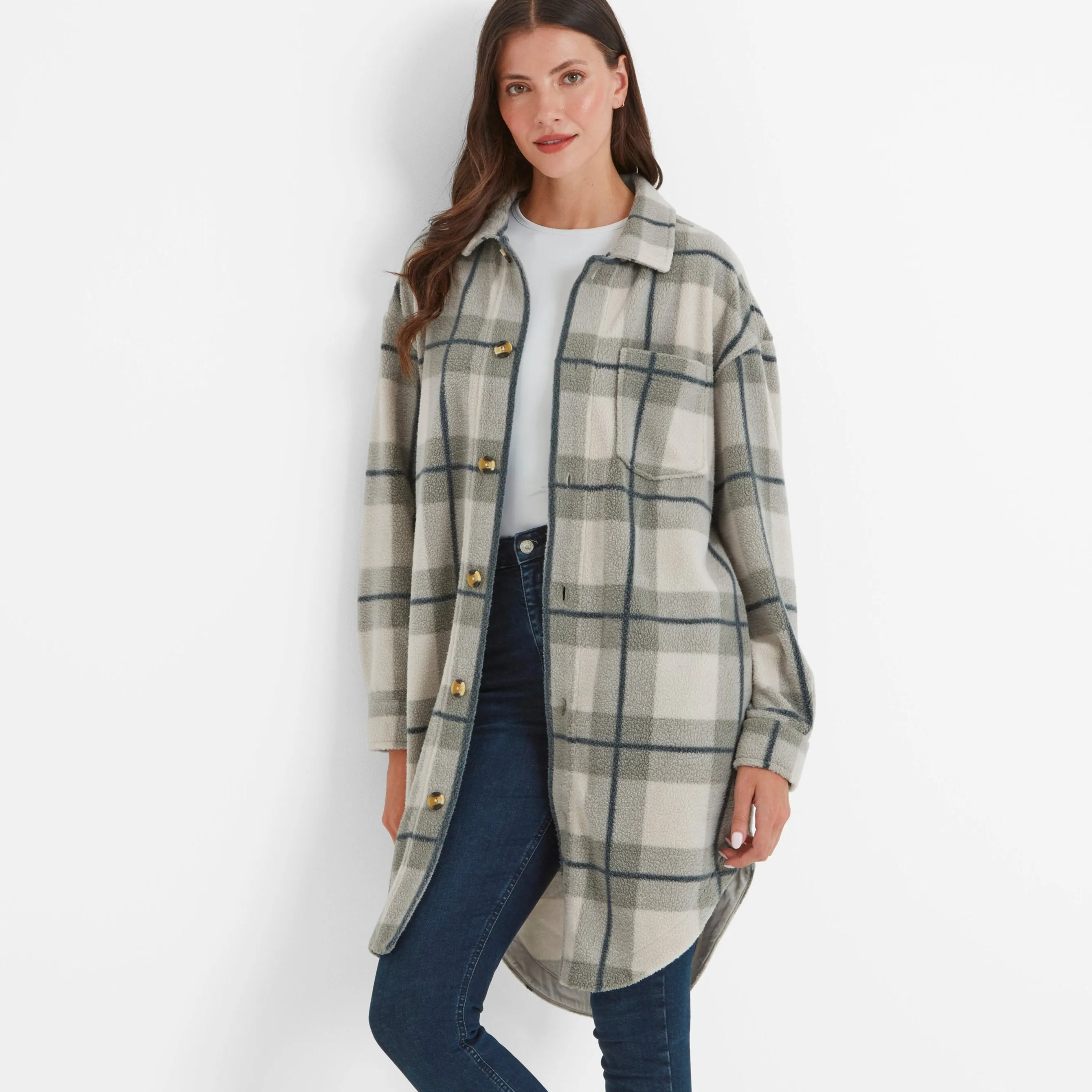 Slough Womens Shacket - Grey Marl Check