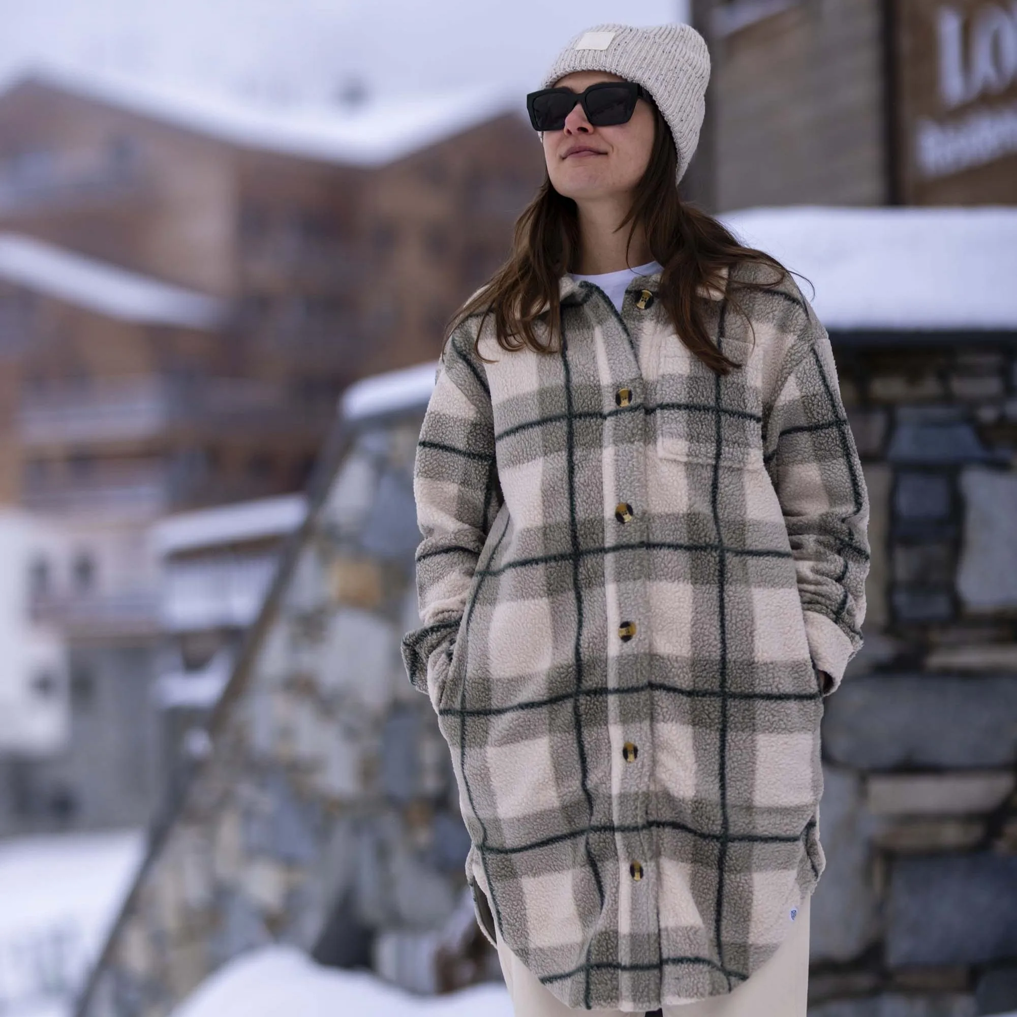 Slough Womens Shacket - Grey Marl Check