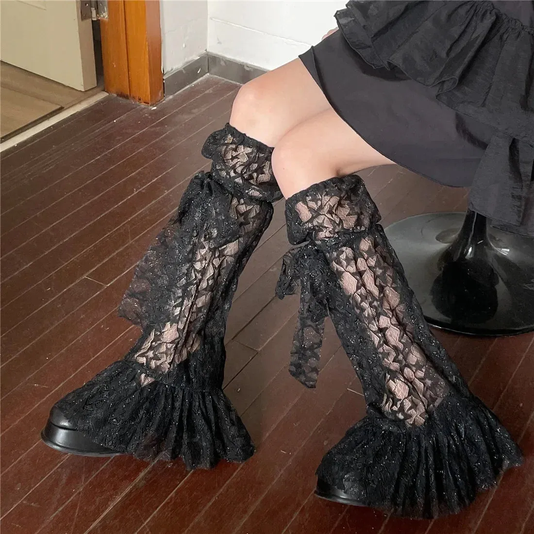 Sohiwoo Y2k Sweet Lace Leg Cover Cover Plush Star Lolita Love Cute Lace Summer Thin Stockings Leg Warmers Japanese JK Accessories Sock