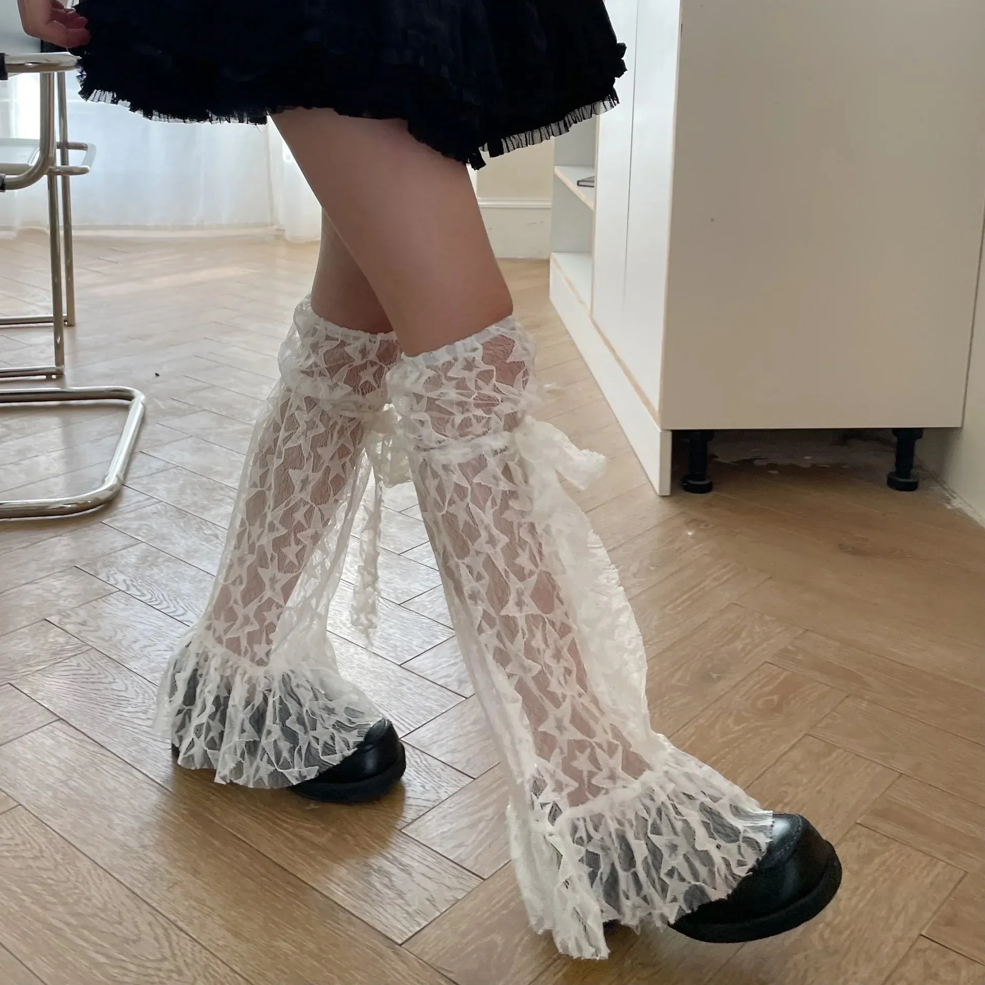 Sohiwoo Y2k Sweet Lace Leg Cover Cover Plush Star Lolita Love Cute Lace Summer Thin Stockings Leg Warmers Japanese JK Accessories Sock