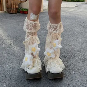 Sohiwoo Y2k Sweet Lace Leg Cover Cover Plush Star Lolita Love Cute Lace Summer Thin Stockings Leg Warmers Japanese JK Accessories Sock