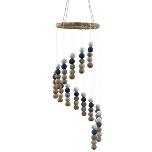 Spiral Felt Ball Mobile- Blue, Tan, Almond, Gray, White