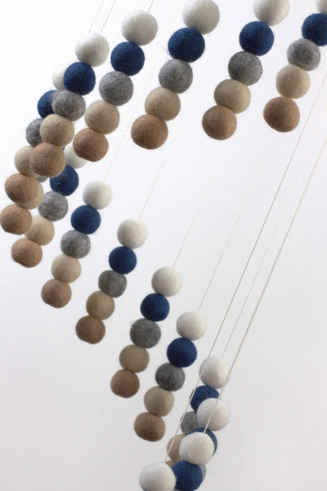 Spiral Felt Ball Mobile- Blue, Tan, Almond, Gray, White