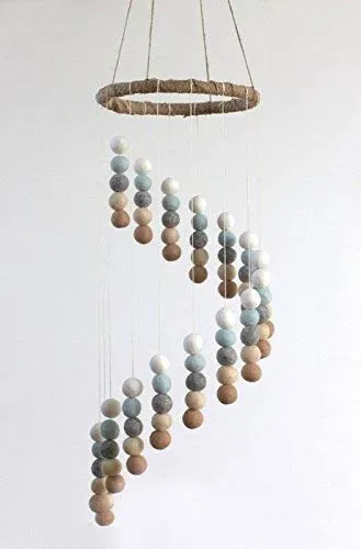 Spiral Felt Ball Mobile- Ice Blue, Tan, Almond, Gray, White