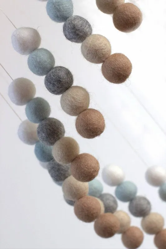 Spiral Felt Ball Mobile- Ice Blue, Tan, Almond, Gray, White