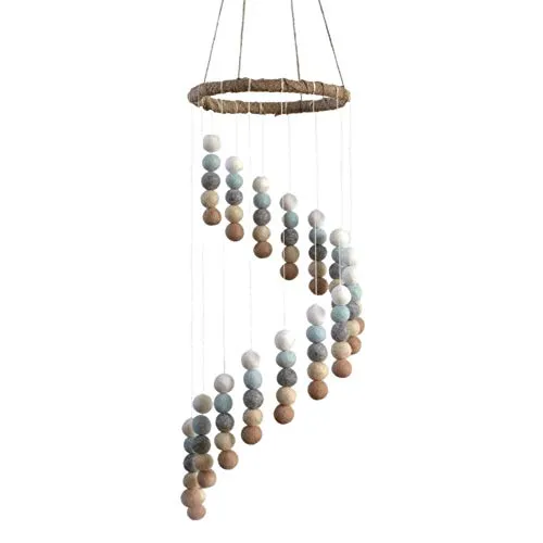 Spiral Felt Ball Mobile- Ice Blue, Tan, Almond, Gray, White