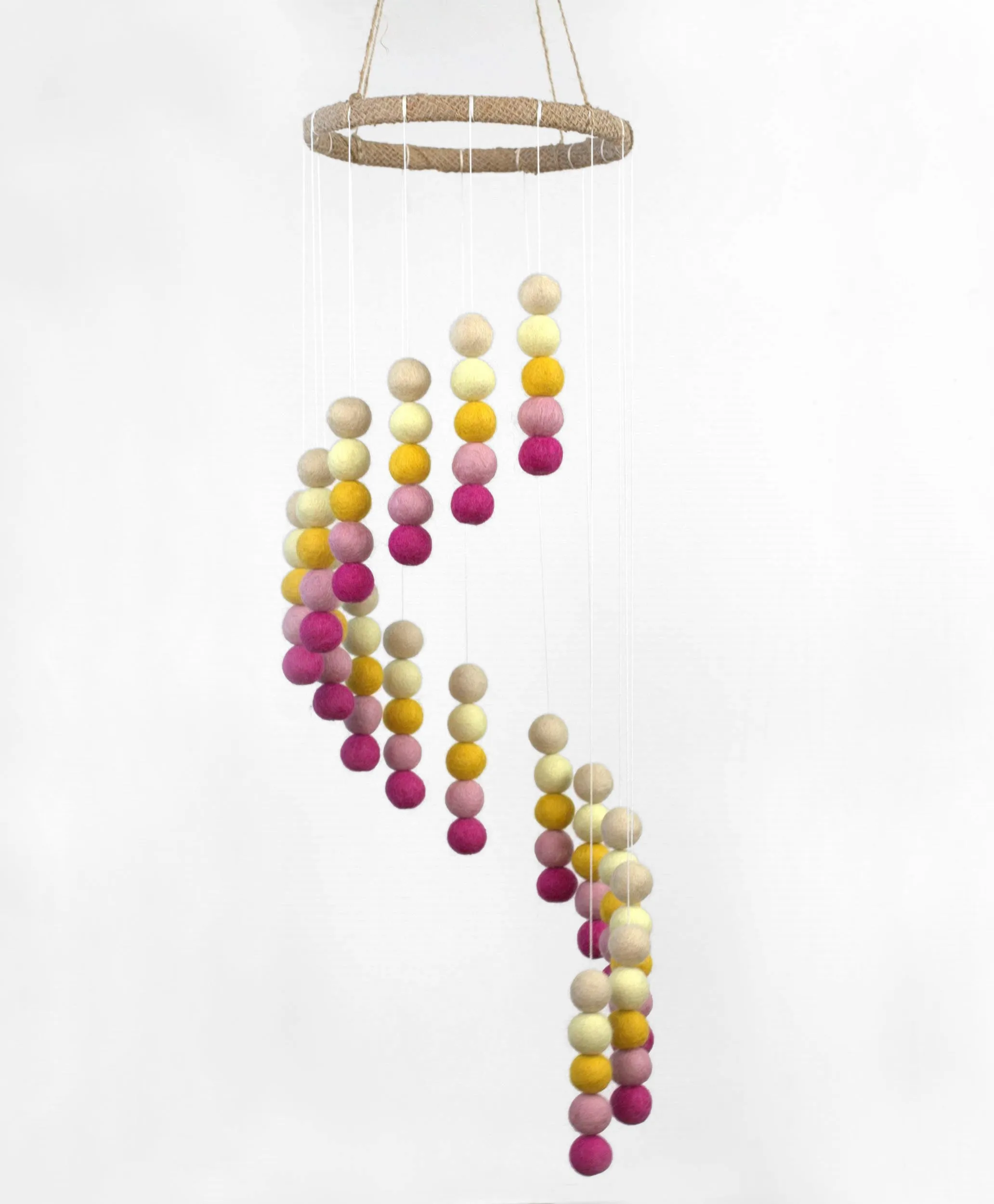 Spiral Felt Ball Mobile- Pink, Yellow