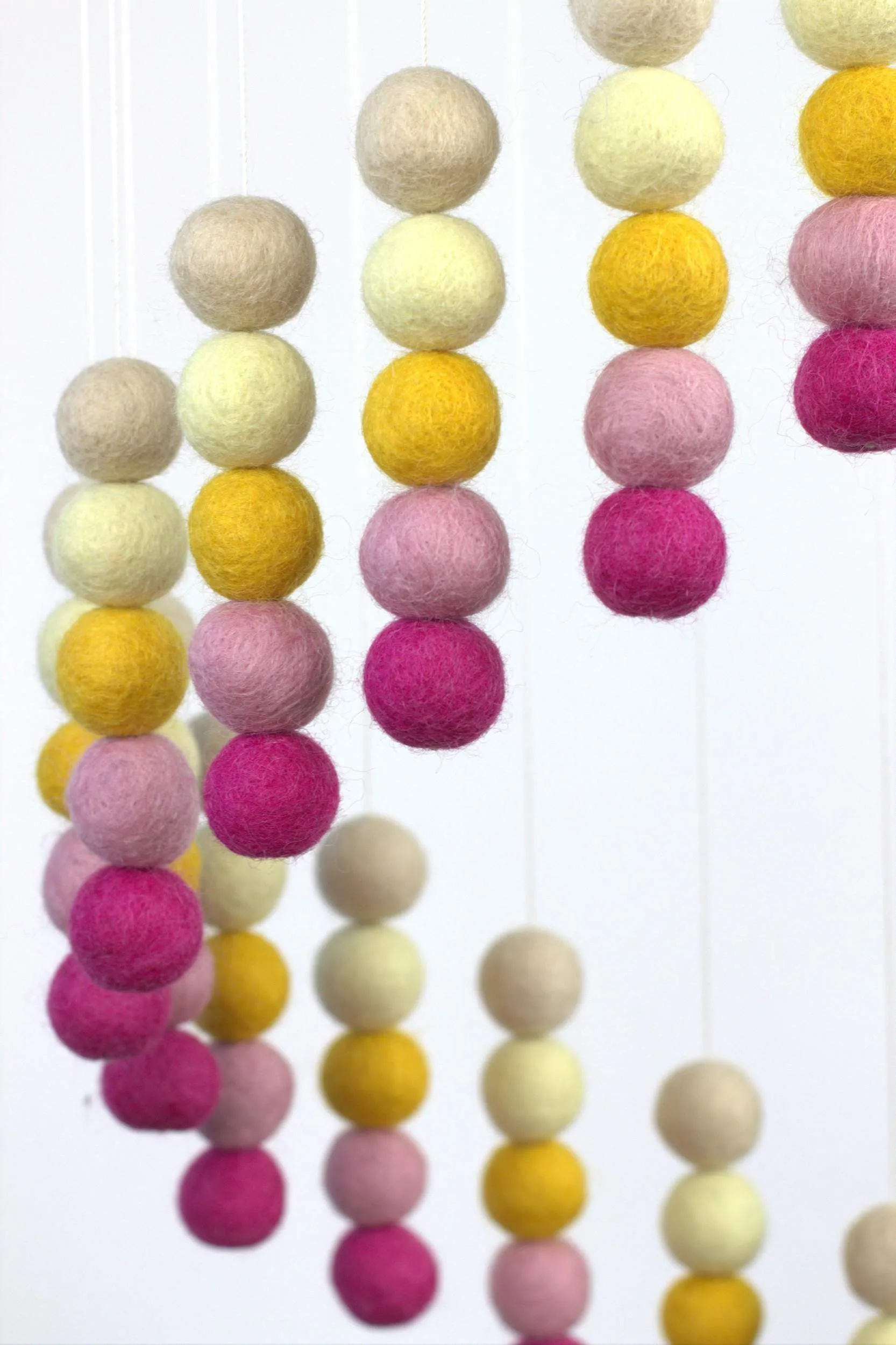 Spiral Felt Ball Mobile- Pink, Yellow