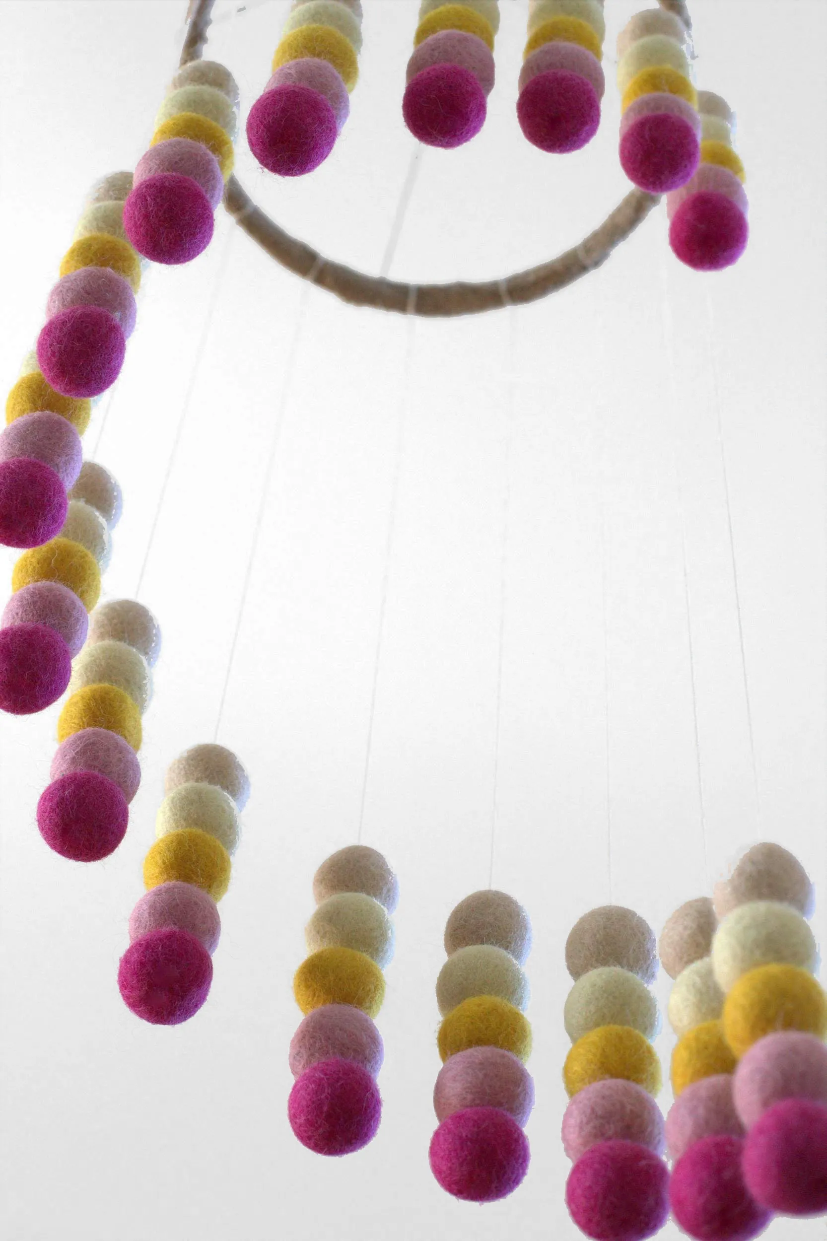 Spiral Felt Ball Mobile- Pink, Yellow