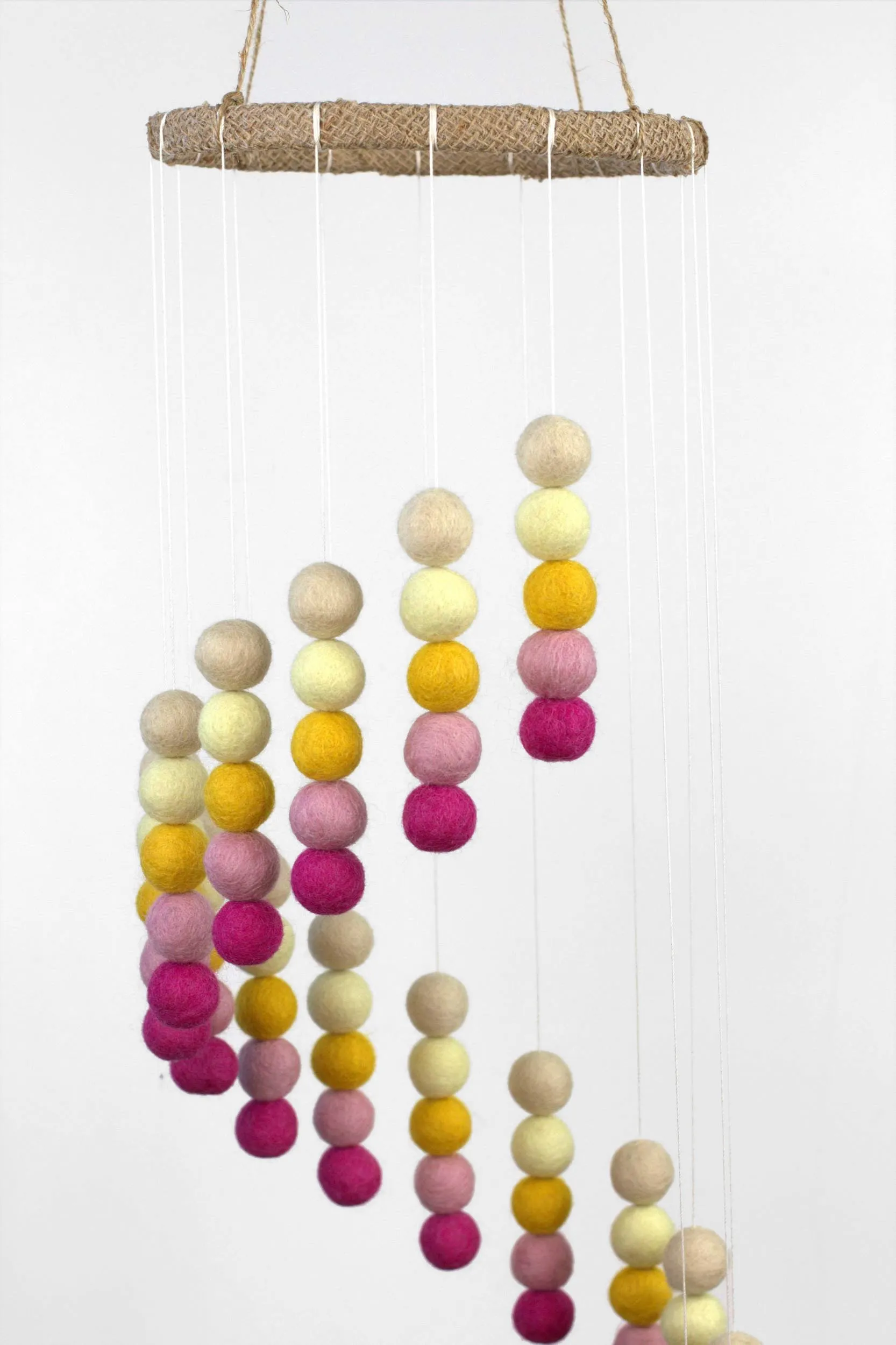 Spiral Felt Ball Mobile- Pink, Yellow