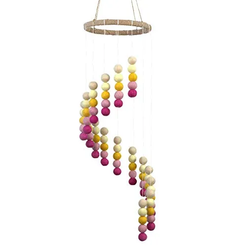 Spiral Felt Ball Mobile- Pink, Yellow