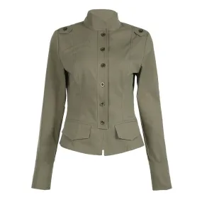 Stand Collar Button Up Cargo Jacket Coat Y2k Streetwear Long Sleeve Top 2024 Autumn Women Clothing P84-DI23