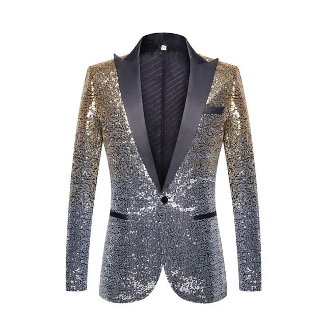 Stylish Gradient Sequins Single Button Party Style Men Blazer