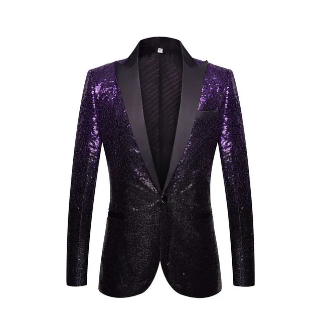 Stylish Gradient Sequins Single Button Party Style Men Blazer