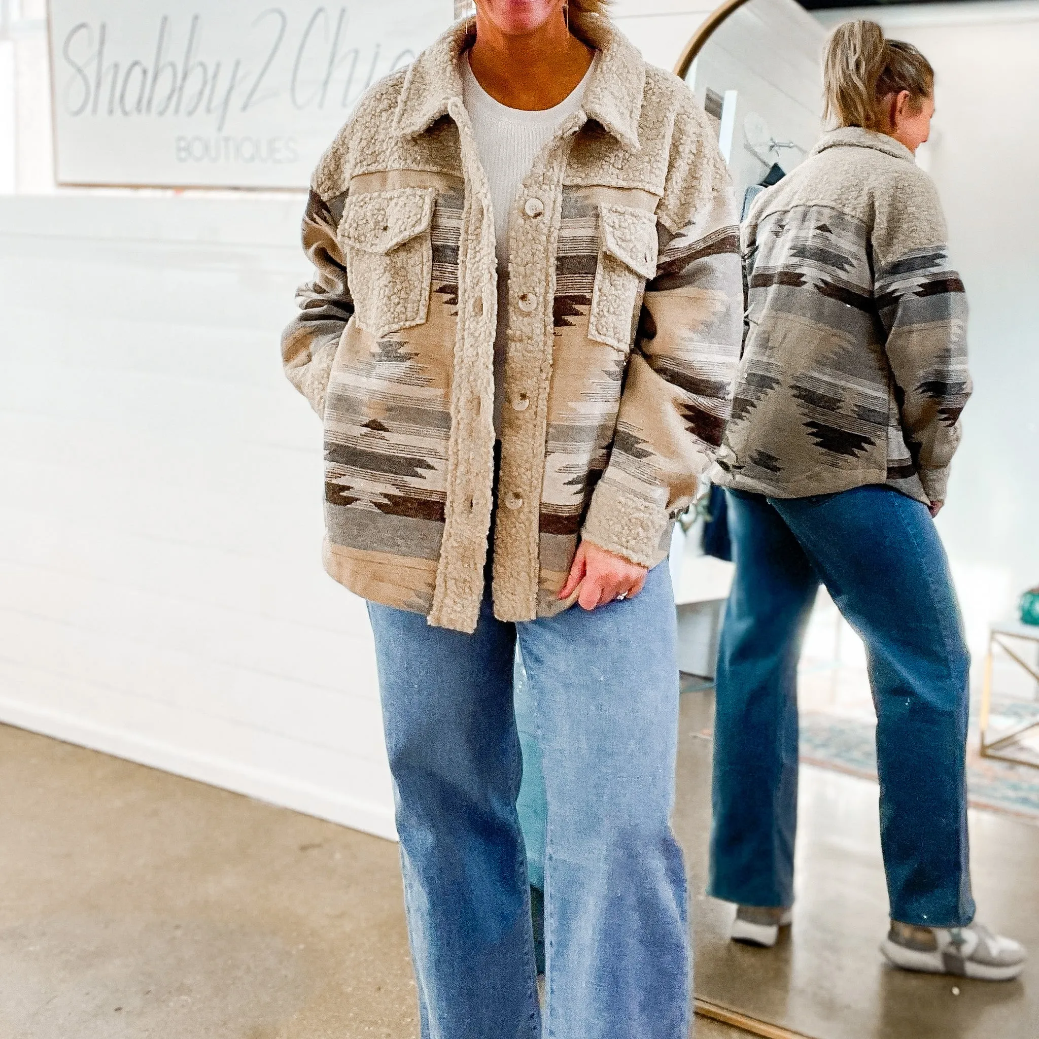 Sweeney Contrast Sherpa Trim Shacket