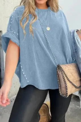 Sweet Sounds Oversized Poncho Top Light Blue