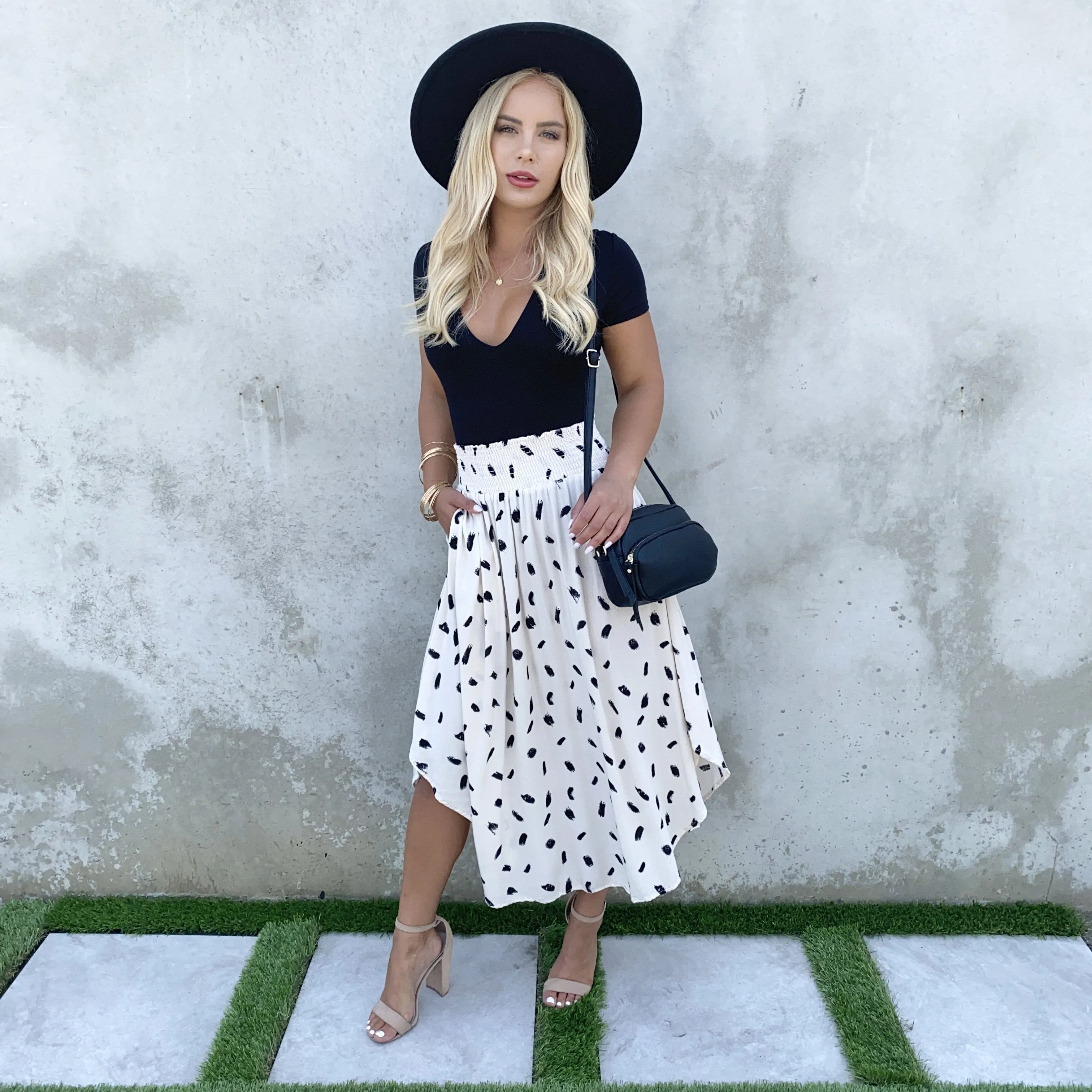 Take A Walk Black & Cream Print Maxi Skirt