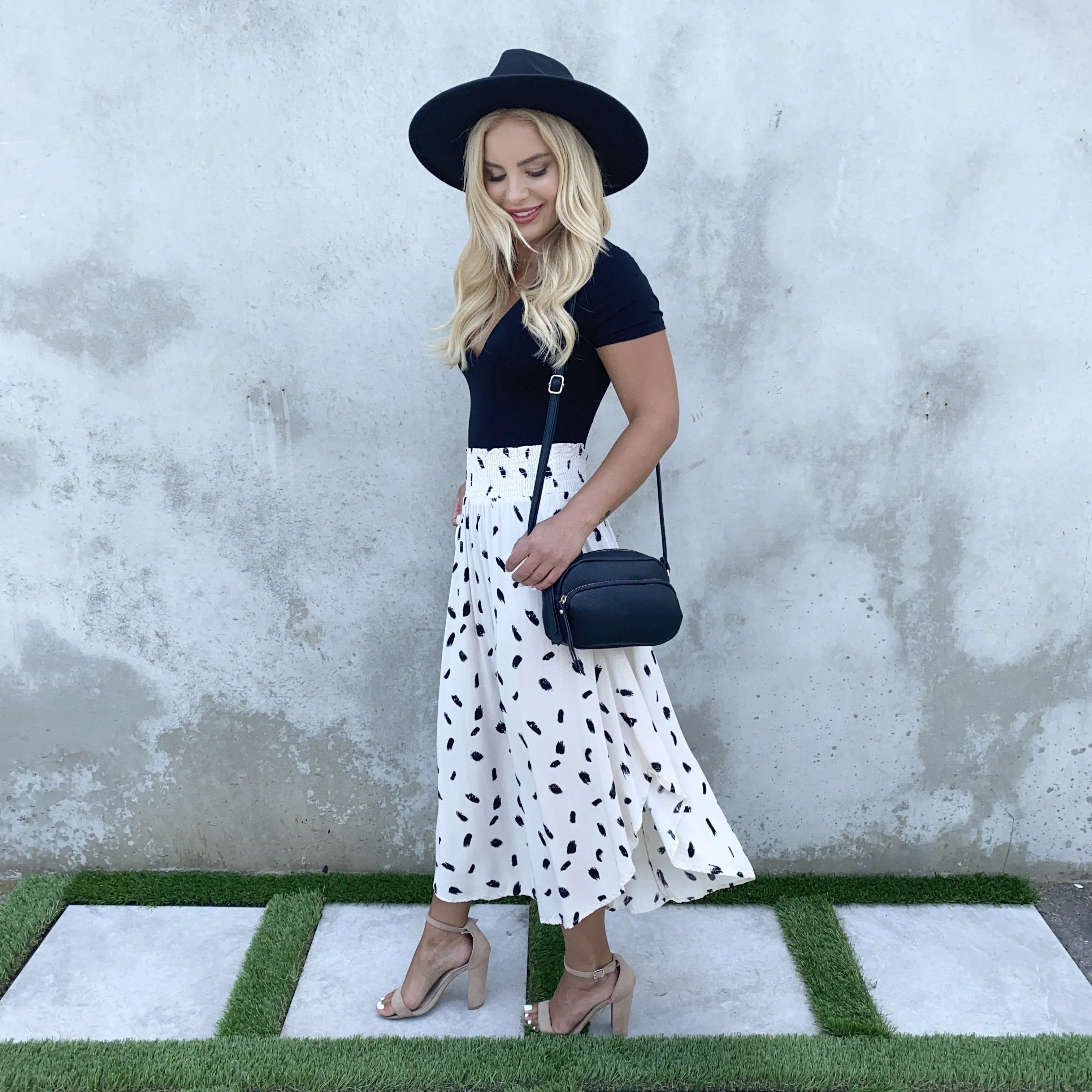 Take A Walk Black & Cream Print Maxi Skirt