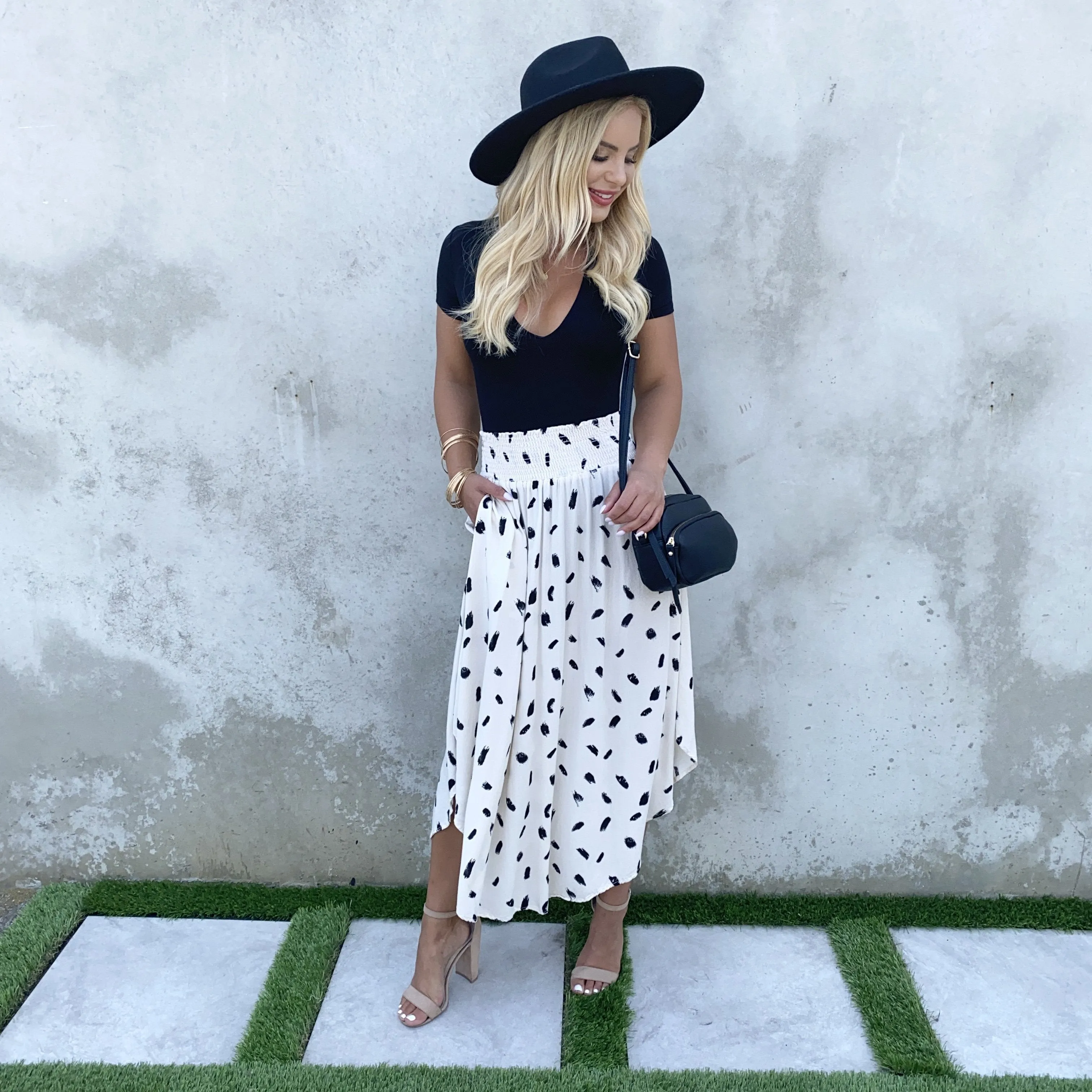 Take A Walk Black & Cream Print Maxi Skirt