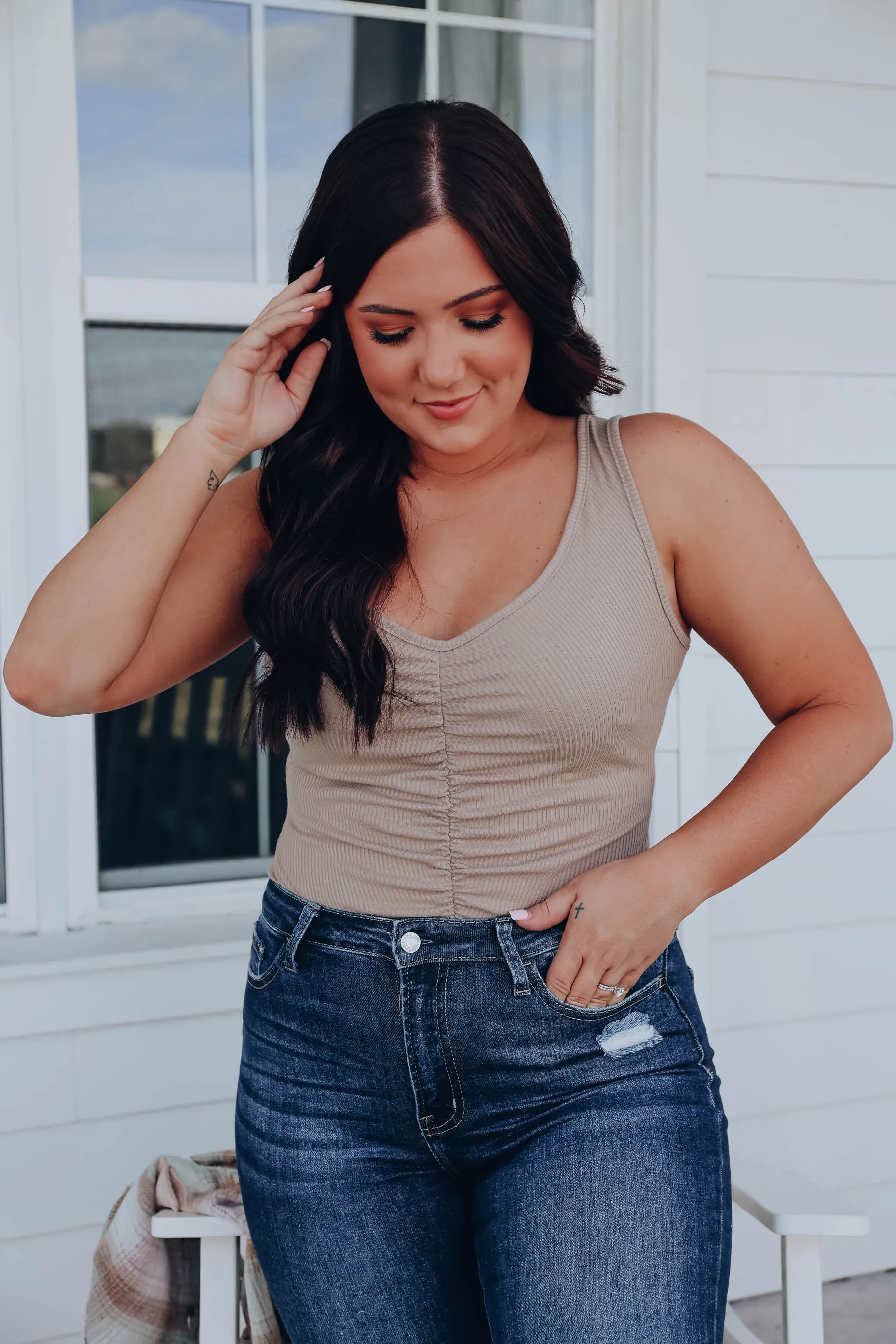 Tamala Ruched Bodysuit - Tan