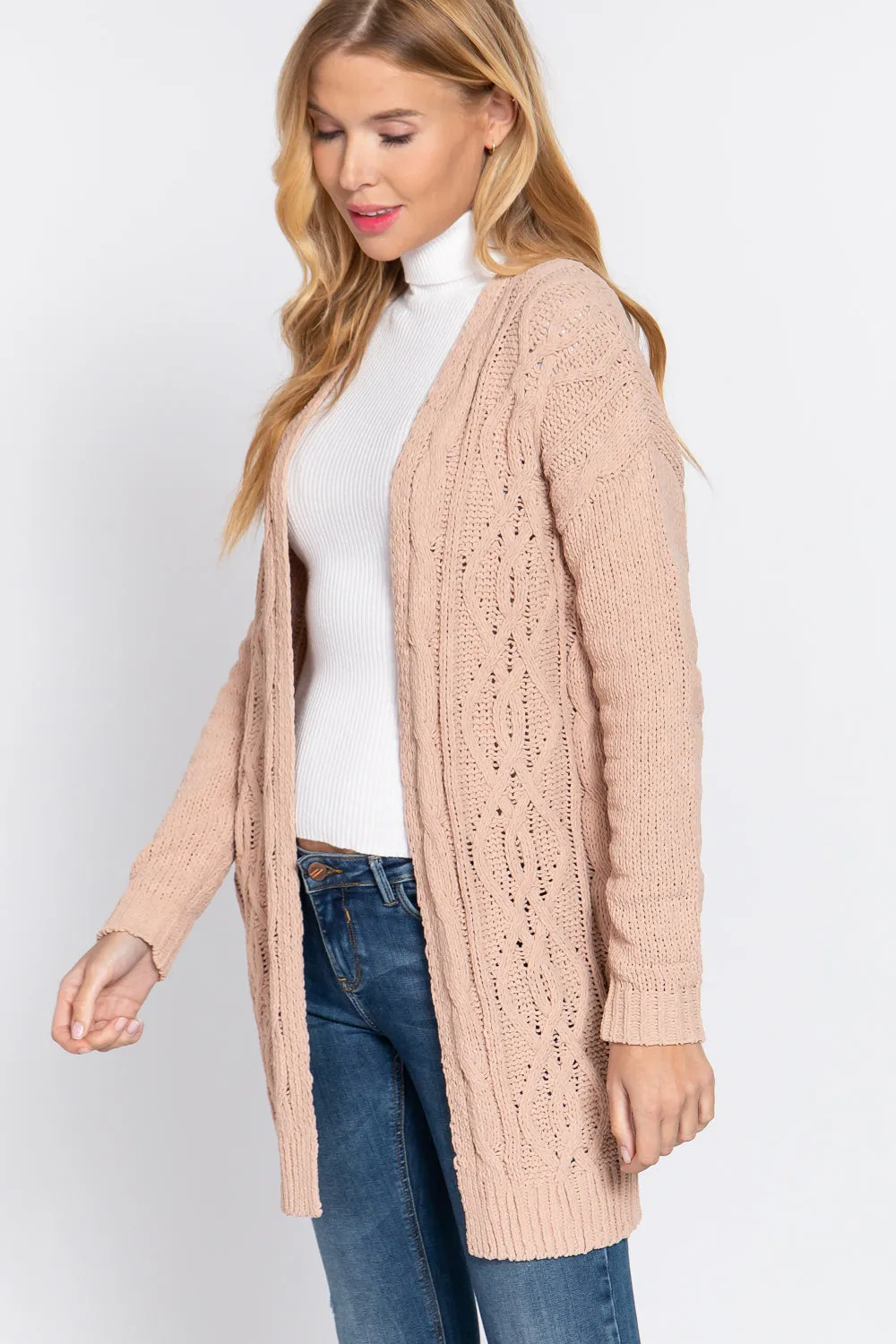 Tan Chenille Long Sweater Cardigan