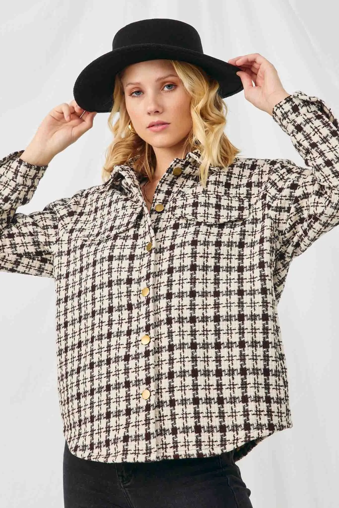 Textured Checker Side Pocket Shacket